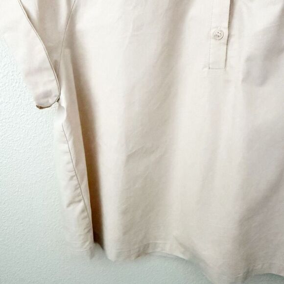 DÈLUC | Beige Light Tan Nude Short Sleeve Collared Pullover Top Blouse | Large - Picture 4 of 8